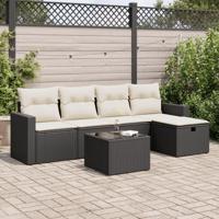 6-delige Loungeset met kussens poly rattan zwart - thumbnail