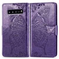 Butterfly Love bloemen reliëf horizontale Flip lederen case voor Galaxy S10 5G met houder & kaartsleuven & portemonnee & Lanyard (donker paars) - thumbnail