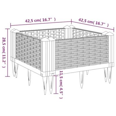 VidaXL Plantenbak met pinnen 42,5x42,5x28,5 cm polypropeen lichtgrijs