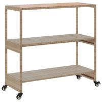 Keukentrolley 3-laags poly rattan en massief acaciahout beige - thumbnail