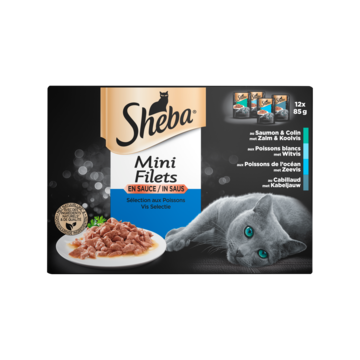 Sheba Mini Filets Vis Selectie in saus natvoer kat (zakjes 85 g) 12 x 85 g Sheba Mini Filets Vis Selectie in saus natvoer kat (zakjes 85 g) 12 x 85 g