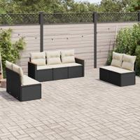7-delige Loungeset met kussens poly rattan zwart - thumbnail