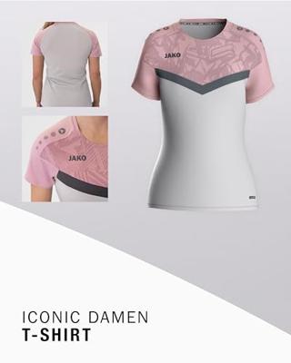 JAKO 6124D T-Shirt Iconic Dames - Zachtgrijs/Dusky Pink/Anthra Light - 42