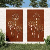 VidaXL Wanddecoratie tuin 2 st bloemenontwerp 105x55 cm cortenstaal - thumbnail