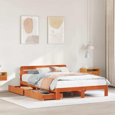 Bedframe zonder matras massief grenenhout wasbruin 140x200 cm