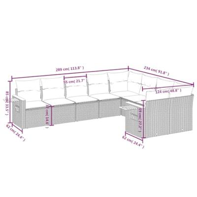 9-delige Loungeset met kussens poly rattan zwart