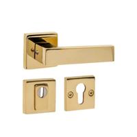 Intersteel achterdeurbeslag vierkant: deurkruk Amsterdam, massieve rozetten, SKG3 veiligheidsrozetten - PVD messingkleur - thumbnail