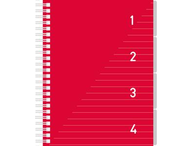 4 in 1 Schrijfblok A5, gelinieerd Rood