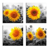 Schilderij - Zonnebloemen, 4x 30x30 - thumbnail