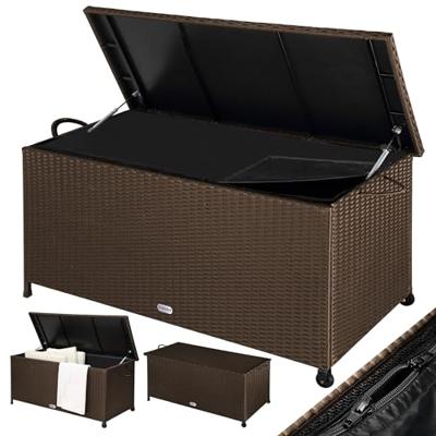 Polyrattan Kussenbox Bruin 122x56x61cm met Wielen