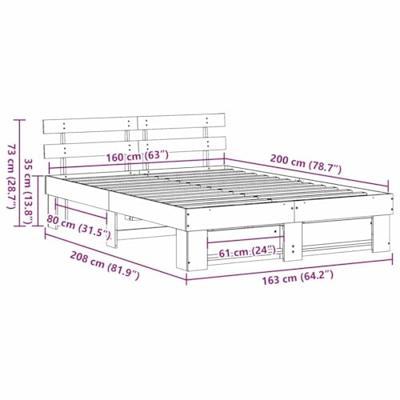 Bedframe met hoofdeinde Wit 160 x 200 cm Massief grenenhout Bedframe met hoofdeinde Wit 160 x 200 cm Massief grenenhout