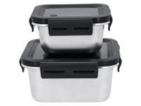 SILVERCREST Rvs vershoudbakjes (Vierkant, Zilver/zwart) - thumbnail