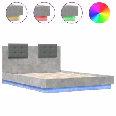 Bedframe met hoofdbord en LED-verlichting betongrijs 140x200 cm - thumbnail