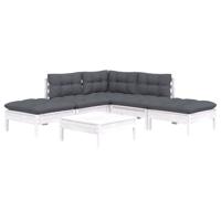 6-delige Loungeset met kussens grenenhout wit - thumbnail