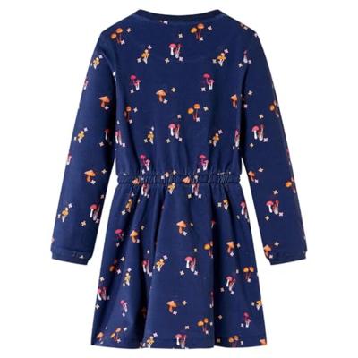 Kinderjurkje met paddenstoelenprint 92 marineblauw Kinderjurkje met paddenstoelenprint 92 marineblauw