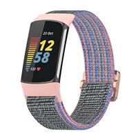 By Qubix - Compatible met Fitbit Charge 5 - Fitbit Charge 6 - Elastisch nylon bandje - Roze - Compatible fitbit bandje - thumbnail