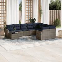 10-delige Loungeset met kussens poly rattan grijs - thumbnail