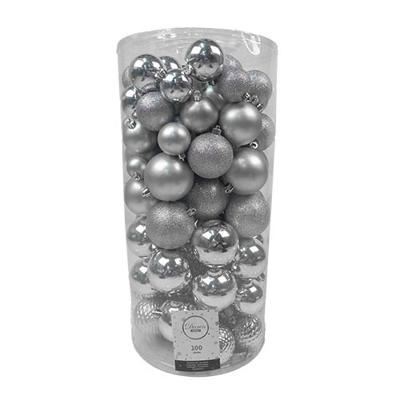 Kerstballen Mix Plastic Zilver 100st