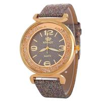 FULAIDA vrouwen Strass goud poeder PU lederen band quartz horloge (grijs) - thumbnail