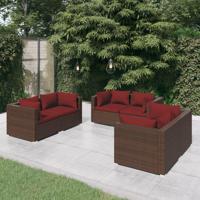 6-delige Loungeset met kussens poly rattan bruin - thumbnail
