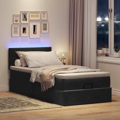 Ottoman bed met matras en LED's 160x200cm fluweel zwart