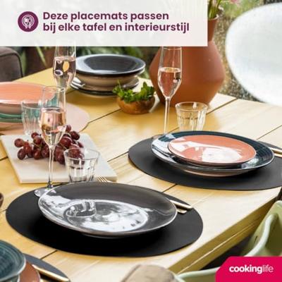 Cookinglife Placemats - Vegan leer - Zwart - ø 38 cm - 6 stuks - thumbnail