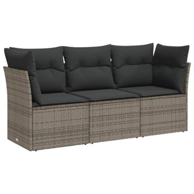 3-delige Loungeset met kussens poly rattan grijs