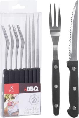 BBQ Steakmessen en Vorken 8 Stuks RVS/Zwart