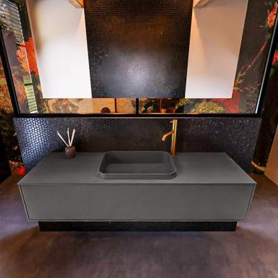 Badkamermeubelset Mondiaz Erin 150 cm met 1 Lade met RIDGE Wastafel Midden Dark grey met 1 kraangat Greeploos Mat Dark Grey Badkamermeubelset Mondiaz Erin 150 cm met 1 Lade met RIDGE Wastafel Midden Dark grey met 1 kraangat Greeploos Mat Dark Grey