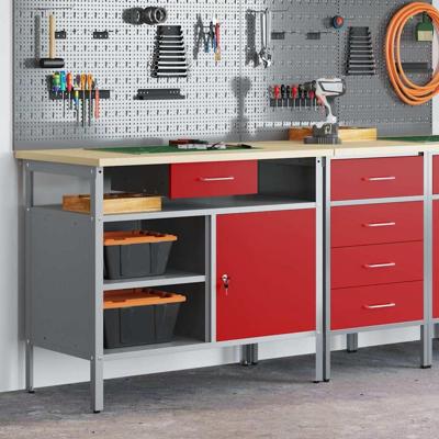 Werkbank met lade met plank Rood en Grijs 100 x 55 x 85 cm