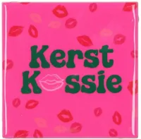 Daan Kromhout Design tegeltje keramiek kerst kussie 10x10cm roze - thumbnail