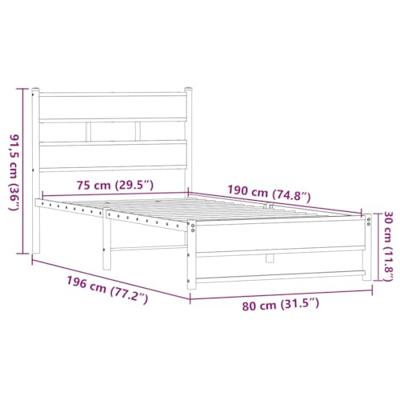 Bedframe zonder matras metaal bruin eikenkleurig 75x190 cm Bedframe zonder matras metaal bruin eikenkleurig 75x190 cm