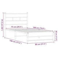 Bedframe zonder matras metaal bruin eikenkleurig 75x190 cm - thumbnail