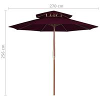 Parasol dubbeldekker met houten paal 270 cm bordeauxrood - thumbnail