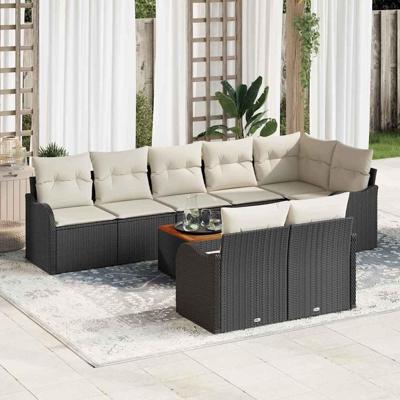 Tuinbankenset met kussen 9 pcs Zwart poly rattan