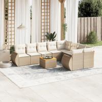 10-delige Loungeset met kussens poly rattan beige - thumbnail