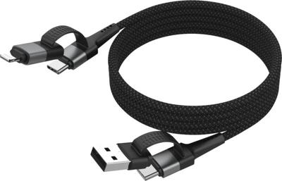 Ansmann 1700-0188 USB-kabel USB-A stekker, USB-C stekker, Apple Lightning stekker 120 cm Zwart Textielmantel