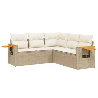 5-delige Loungeset met kussens poly rattan beige