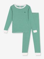 Pyjama voor kinderen in katoen met strepen PETIT BATEAU® groen, gestreept - thumbnail