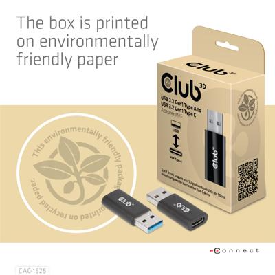 club3D CAC-1525 USB-adapter USB 3.2 Gen1 (USB 3.0 / USB 3.1 Gen1) USB-A stekker, USB-C bus Zwart club3D CAC-1525 USB-adapter USB 3.2 Gen1 (USB 3.0 / USB 3.1 Gen1) USB-A stekker, USB-C bus Zwart