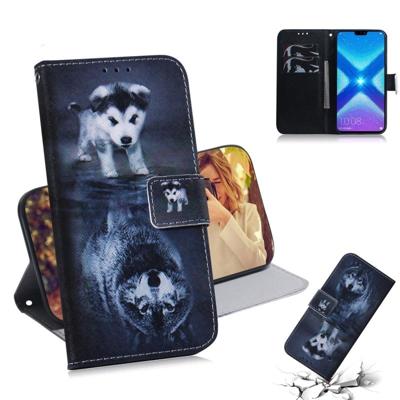 Wolf en hond patroon gekleurde tekening horizontale Flip lederen case voor Huawei eer 8X met houder & card slots & portemonnee Wolf en hond patroon gekleurde tekening horizontale Flip lederen case voor Huawei eer 8X met houder & card slots & portemonnee