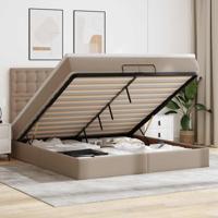 Ottoman bed met matrassen 200x200cm kunstleer cappuccinokleurig - thumbnail