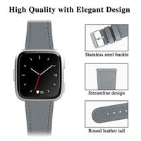 Fitbit Versa 1 / 2 & Lite leren bandje - Grijs - thumbnail