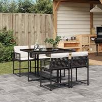5-delige Tuinset met kussens poly rattan zwart - thumbnail