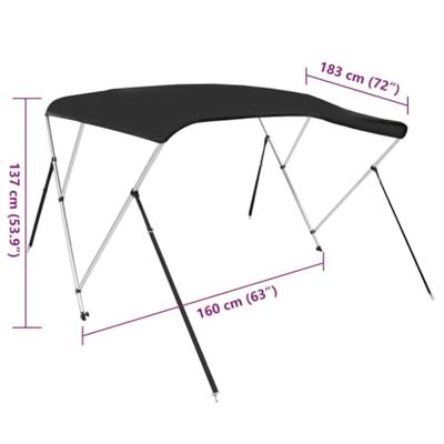 Biminitop 3 bogen 184x170x133 cm zwart Biminitop 3 bogen 184x170x133 cm zwart