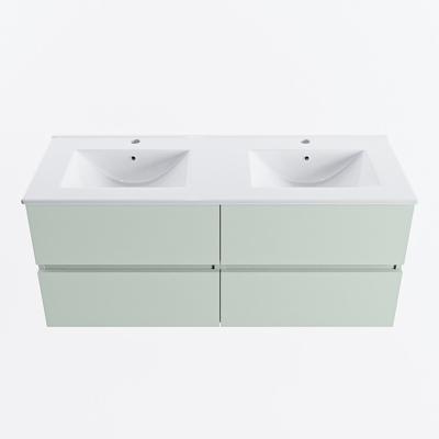 MONDIAZ VICA 120cm badmeubel onderkast Greey 4 lades. Wastafel DENIA dubbel 2 kraangaten, kleur Glanzend Wit.