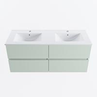 MONDIAZ VICA 120cm badmeubel onderkast Greey 4 lades. Wastafel DENIA dubbel 2 kraangaten, kleur Glanzend Wit. - thumbnail