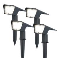 Set van 4 Odessa solar prikspots - Incl. Schemerschakelaar - 6000K daglicht wit - 2 lichtstanden - 300 lumen - 6-12 uur brandtijd - Kantelbaar - IP65 waterdicht - thumbnail