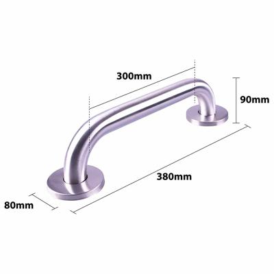 Handgreep RVS met geborstelde afwerking | Lengte: 38 cm | Wandbeugels | Schroefmontage | Geschikt voor bad, douche en toilet