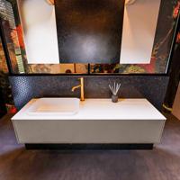 Badkamermeubelset Mondiaz Erin 150 cm met 1 Lade met RIDGE Wastafel Links Talc met 1 kraangat Greeploos Mat Smoke - thumbnail